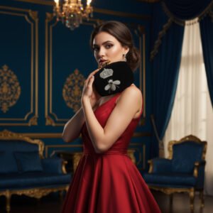 Bee Jewels: Black Velvet Clutch with Black Star Gemstone Embellishment