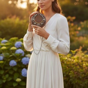 Luminous Mystique: Round Velvet Clutch with Labradorite, Moon Stone & Quartz Zardosi Work
