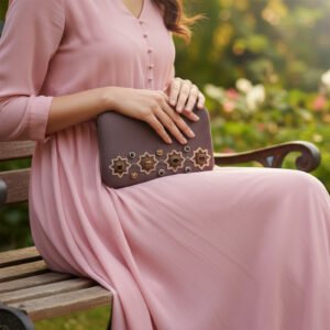 Royal Splendor: Brown Velvet Clutch with Zardosi Work
