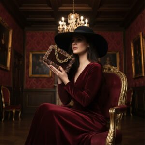 Breathtaking Brown Velvet Clutch: Zardozi Artistry & Gemstone Elegance