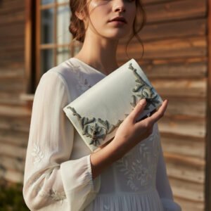 Starry Nights: OFF WHITE Silk Book Bag with STAR RUBY & BLACK STAR Gemstones