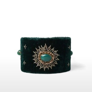 Enchanting Forest: Handmade GREEN Zardozi Embroidered Velvet Hand Bracelet with GREEN ONYX Sandstone Elegance