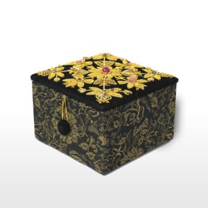 Midnight Elegance: Handmade Black Velvet Evening Gift Box Adorned with Red Onyx Beads Gemstones