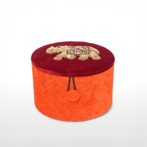 Royal Elegance: Handmade Orange & Maroon Velvet Multi-Purpose Evening Gift Box Adorned with Garnet Gemstones