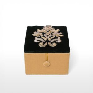 Regal Elegance: Black & Beige Christmas Evening Gift Box with Tiger Eye Gemstone Embellishments