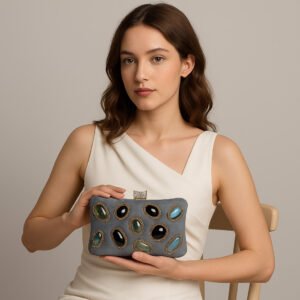 Grey Velvet Gemstone Handbag