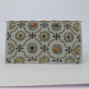 Grey velvet shoulder bag with a vintage look