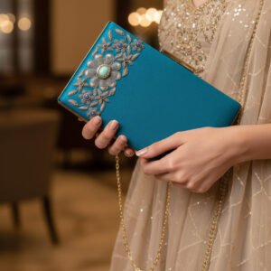 Women’s Floral Sky Blue Clutch Purse