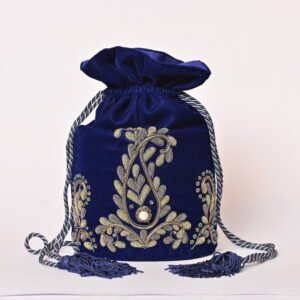 Ethnic Velvet Potli Bag with Bead Strands and drawstring, handmade Indian potli bag, wedding favor bag